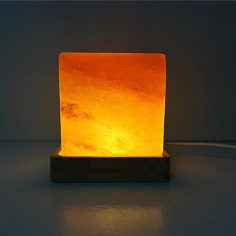 USB Himalayan Warm Light Salt Lamp, Atmosphere Decorative Salt Light with Solid Wood Base, Natural Crystal Rock BedHead Night Lamp, Gift of Handicrafts for Friends.