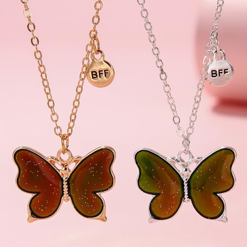 2Pcs Cute Animal Color Changing Matching Charm Necklace Butterfly Cat Turtle Flamingo Temperature Sensing Necklace for Women Couple Friendship Jewelry Birthday Gifts3