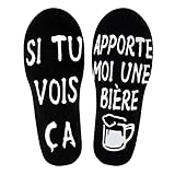  Merclix Chaussette Biere Homme, Chaussette Homme Fantaisie Humour, Biere Cadeau Homme, Idée Cadeau Anniversaire Personnalisé Rigolo pour Collègue Meilleure Amie Frere - Noir - 43/46