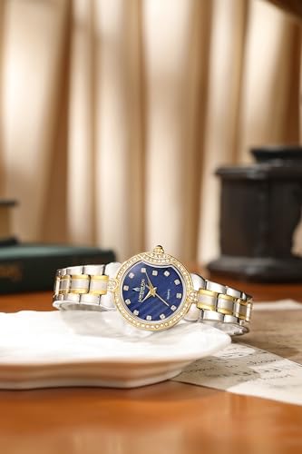 Image of London Fog Crescent Collection Analog Quartz Watch for Women - Round Textured Dial, Crystal-Studded, Diamond-Style Hour Markers, Stainless Steel Strap - LFW20005