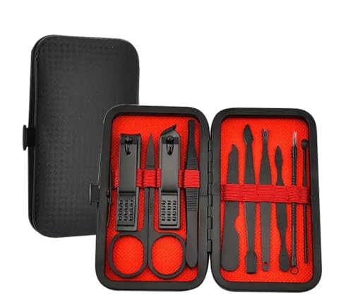HealthyMoov ensemble coupe-ongles - Kit set manucure et pédicure professionnel en acier inoxydable. Idéal en voyage et soins des ongles à la maison. Noir (10 pcs)