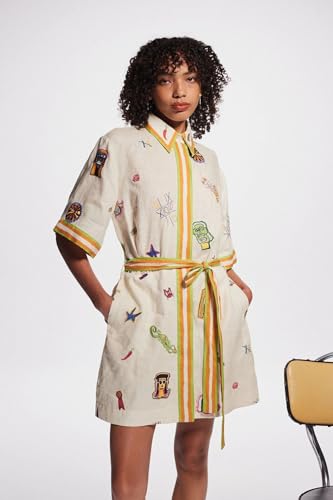 Women's Floral Mini Dress Y2k Short Sleeve Shirt Dress Cute Colorful Graffiti Graphic A-Line Lace Up Sundress, Blue, L - Image 5