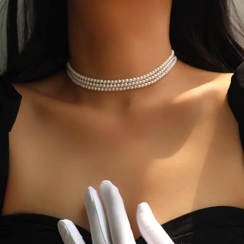 Image of Zeffy Pearl Necklace 4MM /6MM /8MM Dainty Round Imitation Pearl Choker Necklace Wedding Pearl Necklace Delicate Jewelry for Women Simple Bridesmaid Jewelry Gifts