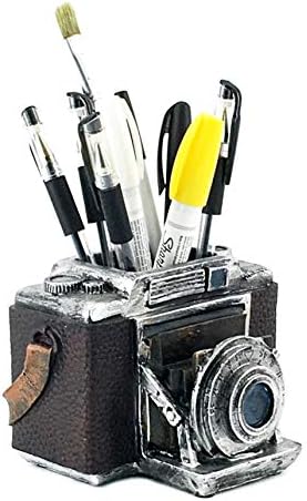 Bellaa Vintage Camera Pen Holder - 6 Inch Retro Desk Organizer & Bookend Decor