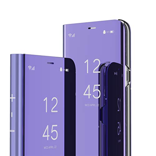 ISADENSER Samsung Galaxy A80 Case Luxury Mirror Design Case Men Women View Flip Plating Mirror Makeup Glitter Slim Shockproof Full 360 Body Protective Case for Samsung Galaxy A80 Mirror Purple
