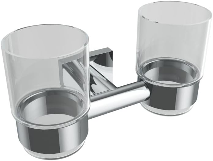 ICO Bath V6256 Volkano Crater Wall Mounted Double Glass Tumbler with Brass Mounting Bracket - Chrome