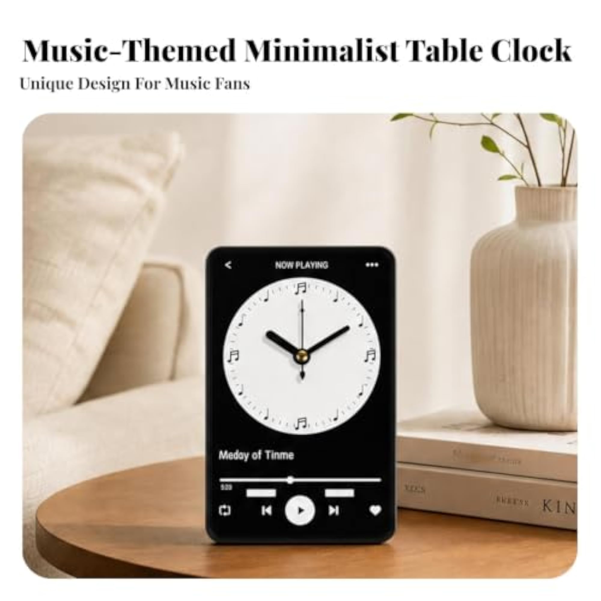 Minimalist Analog Desk Clock, Wood Tabletop Display