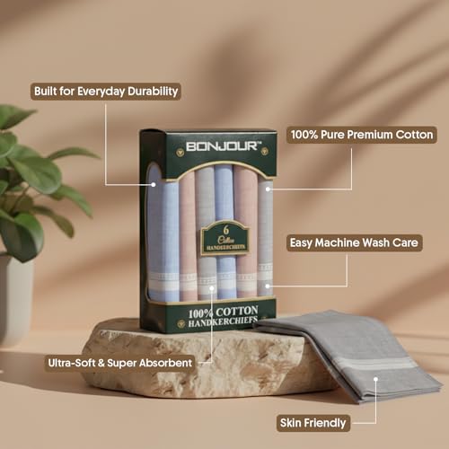 Image of Bonjour Safari Collection Premium Cotton Handkerchiefs For Men - Pack of 6