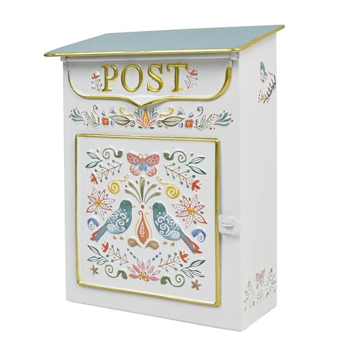 Image of Mailbox Wall Mount Mailboxes for Outside Vintage Mail Boxes for House Outside Metal Drop Box Antique Style Nostalgic Charm Home Decorative, Flower Pattern