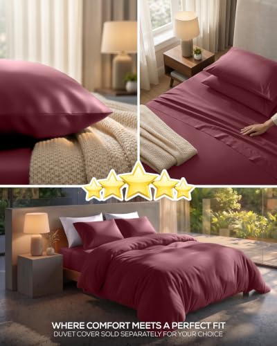 Image of Utopia Bedding Queen Sheet Set 4 Piece Soft Sheets - Burgundy
