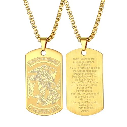 FaithHeart Saint Michael Necklace, Stainless Steel/18K Gold Plated St Michael the Archangel Pendant Amulet for Men Women with Gift Packaging 00. Oval-Silver Stainless Steel