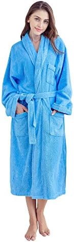 Monarca Cotton Bathrobe for Women, Hotel Spa Kimono Robe, Blue, Large
