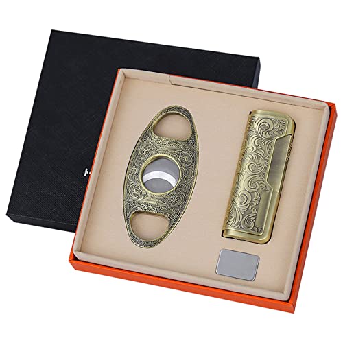 Coffret cadeau ensemble accessoires cigare avec briquet coupe-vent en métal ciselé relief