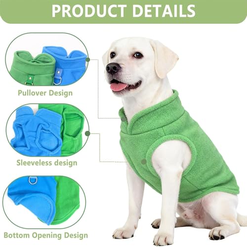 Image of 2 Pack Large Dog Sweater, XXXL Dog Sweater, Fleece Dog Sweaters with Leash Ring Winter Warm Pet Sweater Thick Clothes Pullover Dog Sweatshirt Coat,XXXL (Blue,Green)
