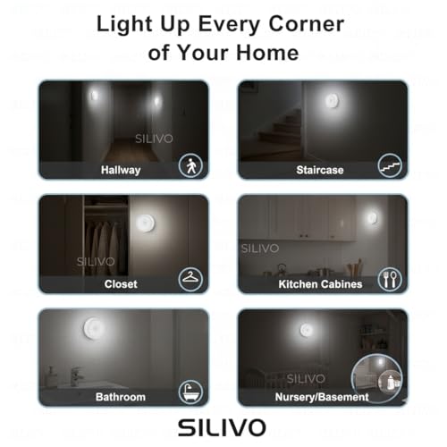 Image of Motion Sensor LED Lamp USB Rechargeable Night Light (Pack of 2) - Wireless Magnetic Stick On Light for Cabinet, Wardrobe, Closet, Kitchen, Bedroom, Stairs, Hallway, Under Cabinet Lighting by ComSaf