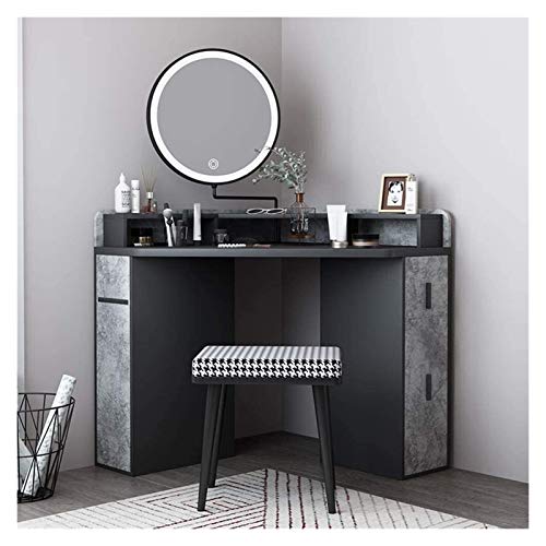 Tocador de alta gama de madera triangular tocador y taburete dormitorio escritorio de esquina multifuncional con luz LED inteligente