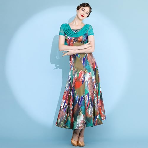 Robe de danse moderne fluide à col oscillant vêtement entraînement de valse