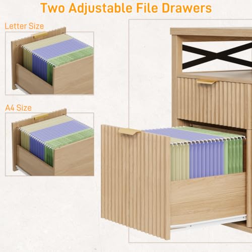 Image of Halitaa Fluted 4 Drawers Home Office File Cabinet for A4 /Letter Size. Oak