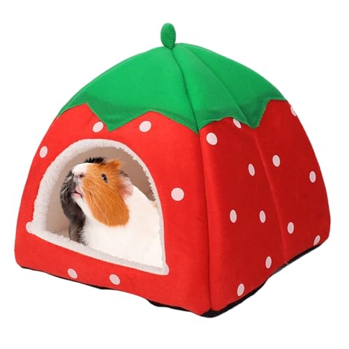 BrKern Meerschweinchen Bett, Kuschelige Höhle für Meerschweinchen und Kaninchen, Warmes Winterhaus für Kleintiere, Rote Kuschelhöhle XS