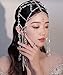Xerling Transparent Crystal Beads Tassel Cap Headpiece 1920s Flapper Layered Head Chains Wedding Bridal Head Jewelry Cleopatra Hair Accessories for Women