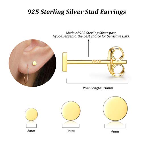 Sterling Silver Stud Earrings for Women Men, 3 Pairs Tiny Flat Dot Earrings Set | Small Round Disc Stud Earrings Dainty Cartilage Tragus Circle Triangle Earrings(Silver/Gold/Rose Gold)2
