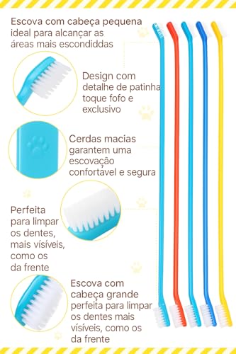 Kit com 2 Escovas de Dente para Pet Anti-tártaro| Dupla Face | Para Cães e Gatos | Cabo Longo 21,5cm