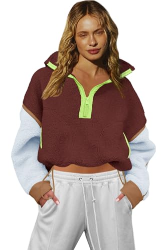 LAMISSCHE Half Zip Sweatshirt Women Oversized Sherpa Jacket V Neck Fleece Pullover Hoodie with Pockets
