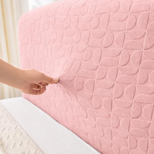 Image of HOMETHREADS Stretchable Lycra /Velvet Headboard Cover | Soft, Dust-Proof & Wrinkle-Resistant Bed Back Protector | Fits Leather, Wooden & Fabric Bedsides (Pink, 150x65Cm)