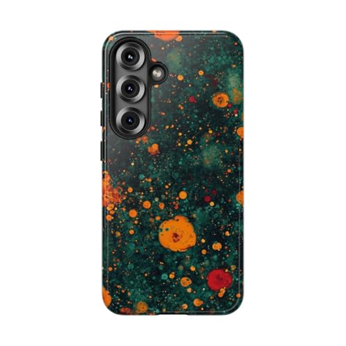 Coque Samsung S25 anti-rayures à motif bulles orange et sarcelle
