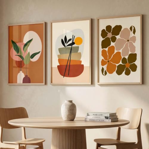 Image of kotart Home Decor Boho Painting Decorative Wall Art | Aesthetic Poster With Frame For Living Room Bed Room Hotel Wall Decor Digital Reprint Set of 3 (35x37 Inch)