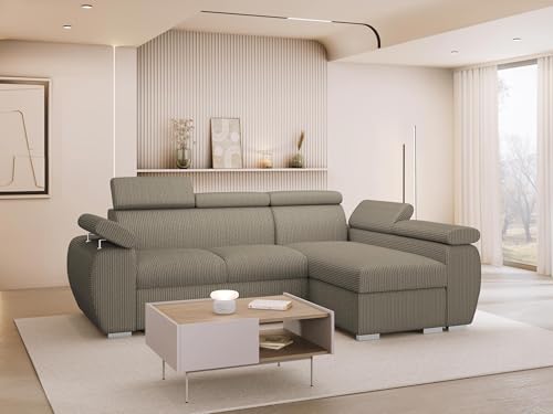 Mirjan24 Ecksofa Boston Mini Premium, Eckcouch mit Schlaffunktion und Bettkasten, Polsterecke mit Einstellbare Kopfstützen, L-Sofa, Couch, Wohnlandschaft, Stoff: Cord (Poso 02, Seite: Rechts, 2r+LC) – Bild 3
