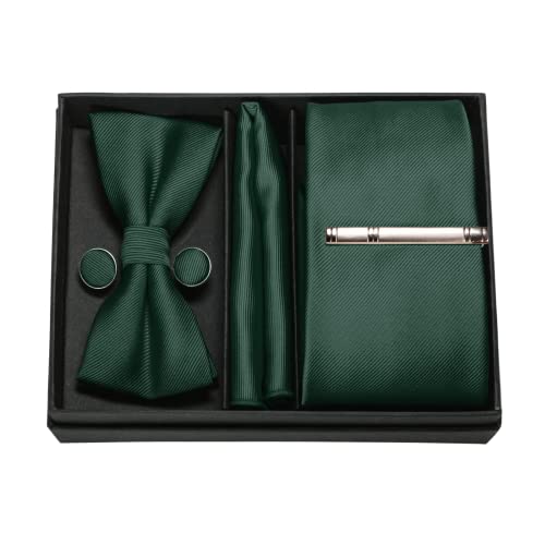 Rbocott Dark Green Tie And Bow Tie Pocket Square With Cufflinks And Tie Clip Sets For Men(20) #TOP4