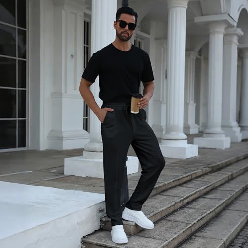 FZNHQL Men's Fashion Casual Lounge Pants with Elastic Waist Drawstring Trendy Textured Fabric Athletic Trousers and Pockets4