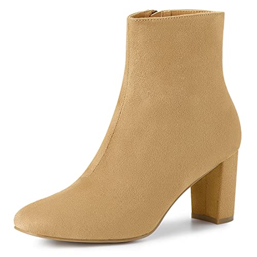 Allegra K Women s Dress Side Zip Chunky Heel Camel Ankle Boots 9 M US