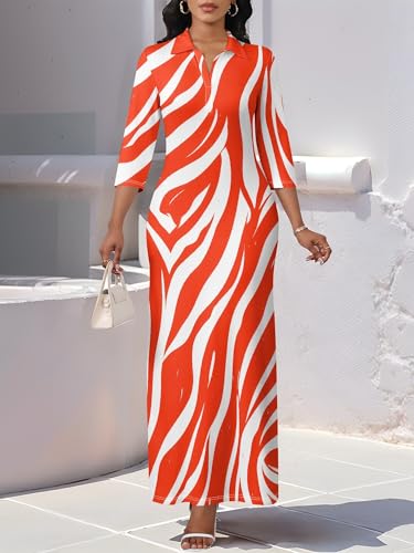 Image of PinkPatty Women's Casual 3 /4 Sleeve Polo V Neck Bodycon Maxi Dress