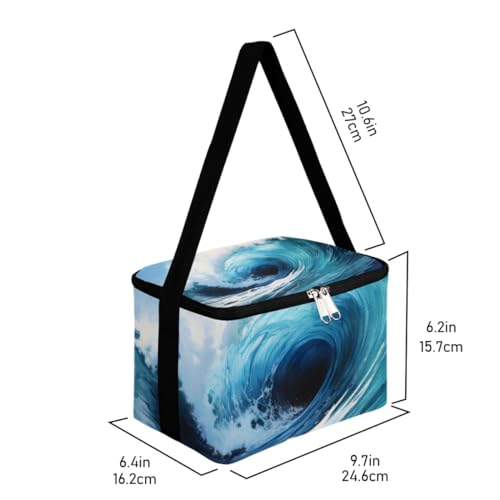 Lunch Bags for Women Men 9 Cans,Abstract Waves Blue Hot & Cold Food Delivery Bag Insulated Grocery Bag Insulated Lunch Box Sea Ocean Cooler Bag for Office Work Picnic Beach