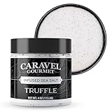 Black Truffle Salt for Seasoning and Finishing – Italian Salt with Truffle Oil that Adds Flavor to Popcorn and Fries – 4 oz Stackable Jar by Caravel Gourmet