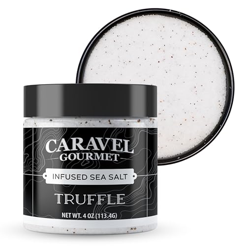 Italian Black Truffle Sea Salt - All-Natural Infused Sea Salt with Black Truffles & Truffle Oil from Italy - No Gluten, No MSG, Non-GMO - Cooking and Finishing Salt - 4 oz. Stackable Jar