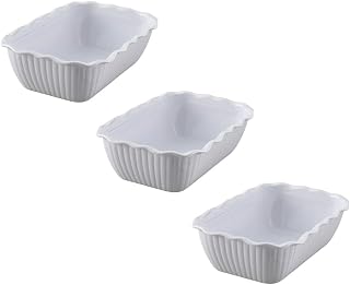 Soro Essentials- 10” x 7" Fluted Deli Crock White Color Plastic Set of 3- Serving Food Pan Serving Dish Platters Entertaining Serving Tray for Dinner Pasta Salad Dessert Turkey Fish Fruit Bread