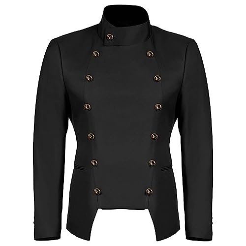 Abrigo medieval vintage para hombre, chaqueta de esmoquin corta de doble botonadura, disfraz de caballero del príncipe real, disfraz de cosplay renacentista de Halloween, estilo gótico real, Negro, L