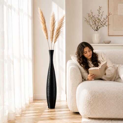 Image of Leewadee Large Floor Vase 34 inches Mango Wood for Pampas Grass, Dried Flowers