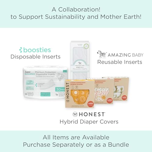 Honest Hybrid Cloth Diaper Covers with Pocket-Sling, Large (22-40 lbs), Stops Nighttime Leaks, Use with Boosties Disposable Diaper Pad or Reusable Insert, 3 Pack of Cotton Muslin Covers - Thumbnail 7