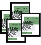 A5 Black Wood Frame & Mount (148 X 210mm) | Original Open Grain Narrow Black Picture Frame