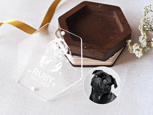 Image of Personalized Pet Hair Keepsake Box for Dog and Cat Fur - Engraved Wood Memorial Box - Unique Customized Gift for Loss of Furry Friend Wooden (Dark Diamand Clear Lid, With Photo)