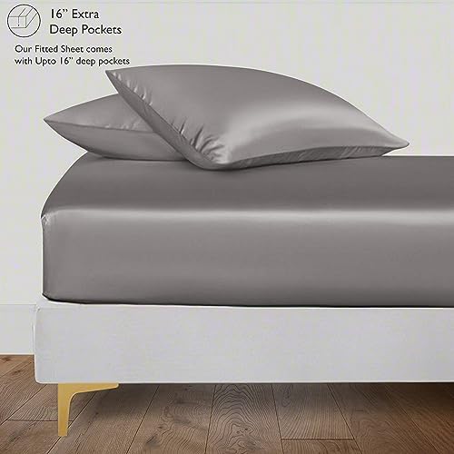 LINENWALAS Double Bed Sheet Set, 300 Thread Count 100% Bamboo Bedding Set, Cooling Silk Sheets, 1 Fitted Sheet - Image 4