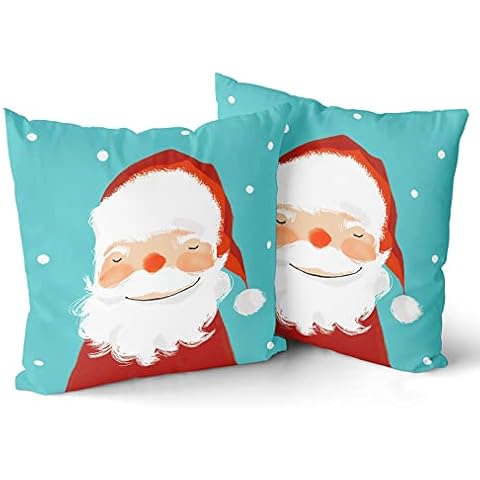 2PCS Christmas Pillow Covers 18x18 Inch Cartoon Santa Claus Pillow Cases Christmas Snowflakes Blue Pillowcase for Christmas Decor Home Couch Bed at Outdoor Farmhouse Bedroom Livingroom, Set of 2 Cover