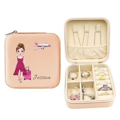 Personalized Portable Jewelry Box, Travel Essentials for Women, Mini Organizer, Customized Small Case With Initials, Gift for Girls, Teen, Woman (Travelling Lover)