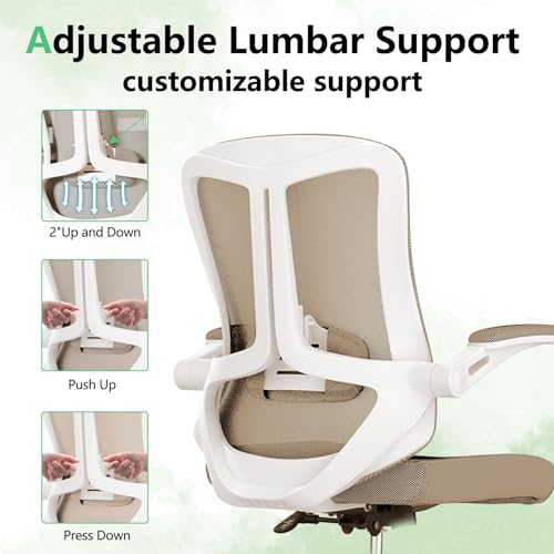 Image of Ergonomic Office Chair with Lumbar Support, High Back Mesh Desk Chair with Flip-Up Arms, Adjustable Computer Task Chair, Khaki