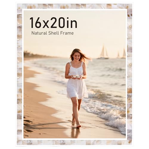 Tanmicoshomy 16x20 Picture Frames for Wall，Natural Shell Inlay Beachy Photo Frames Display 16x20 Picture Without Mat(16x20inch, Brown,1pc)