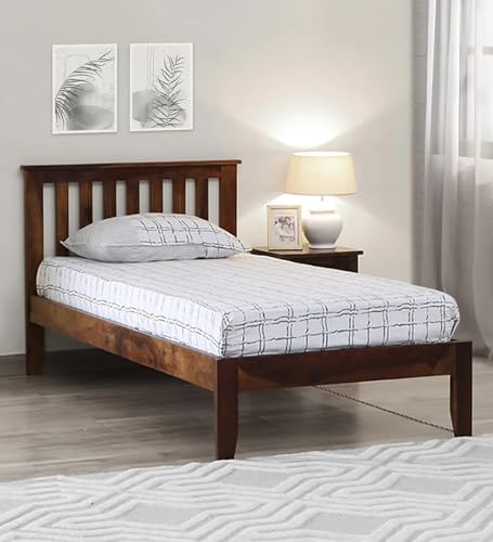 Image of BM WOOD FURNITURE Single Sheesham Wood Bed for Bedroom with 2 Years Warranty | Office Furniture | Living Room Cot |Daybed | Traditional Beds | Solid Wooden | Bedroom Furniture |Walnut Finish